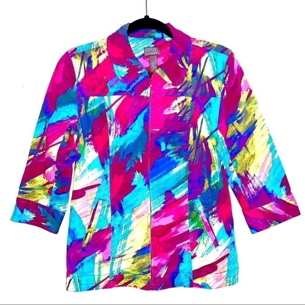 Additions by Chico's Colorful Abstract 80s Lightweight Jacket